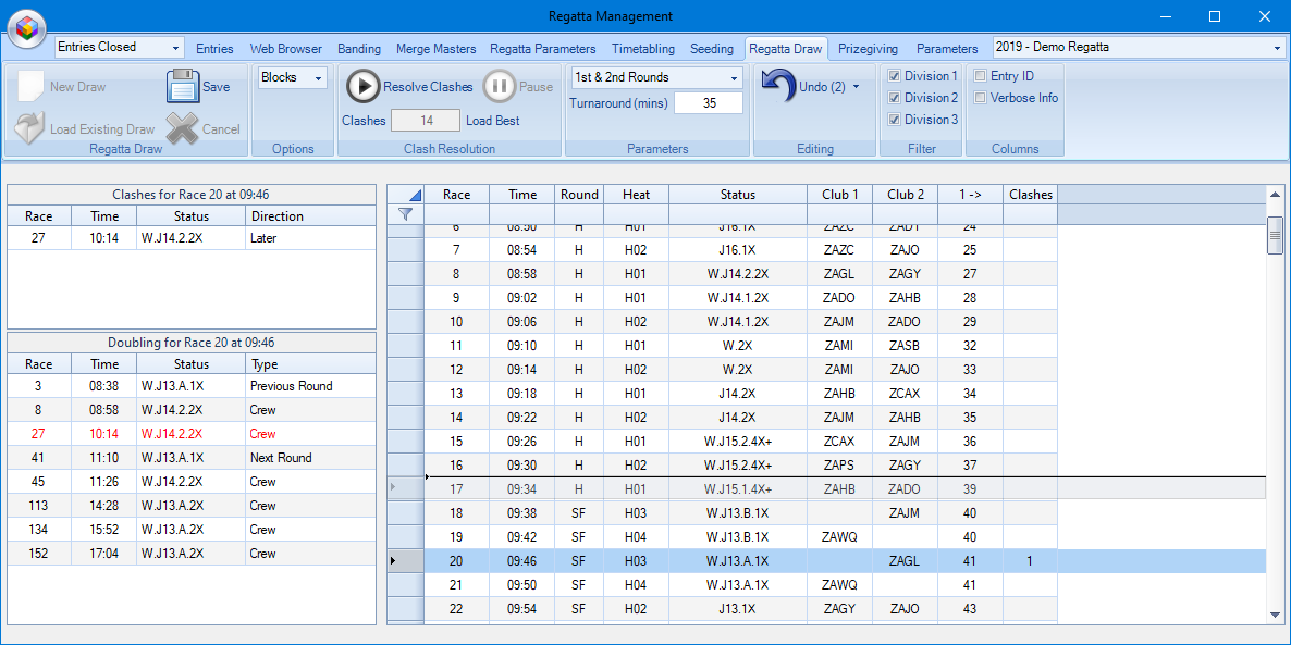 RaceManager Draw tab