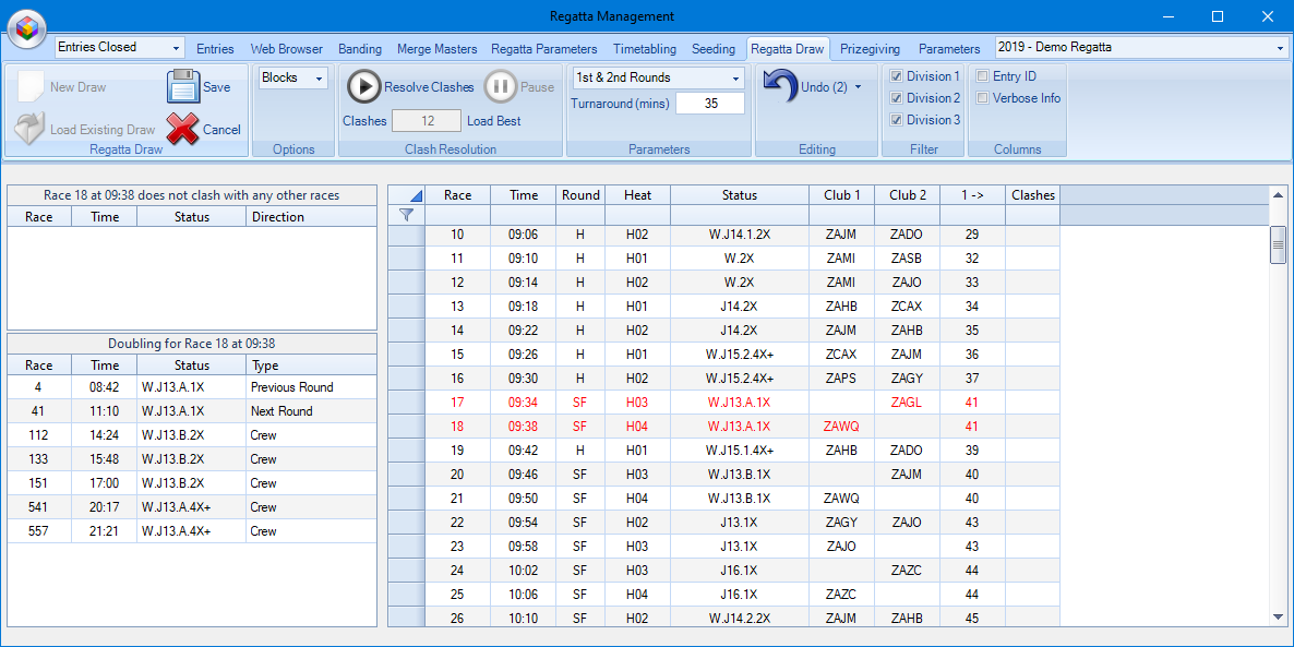 RaceManager Draw tab