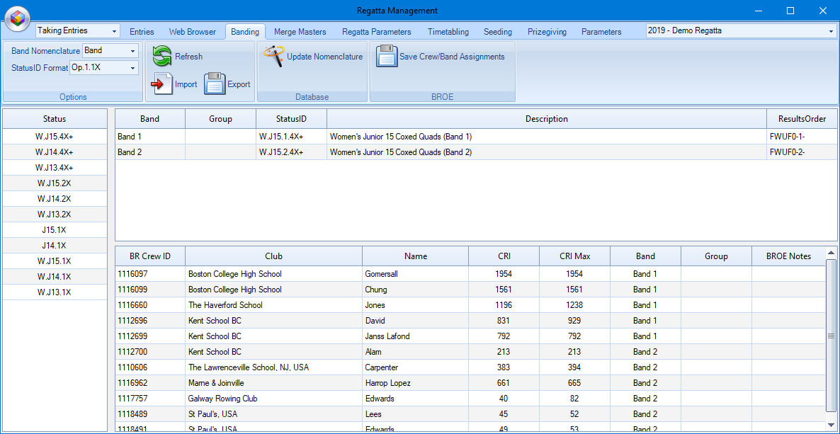 RaceManager Entries tab