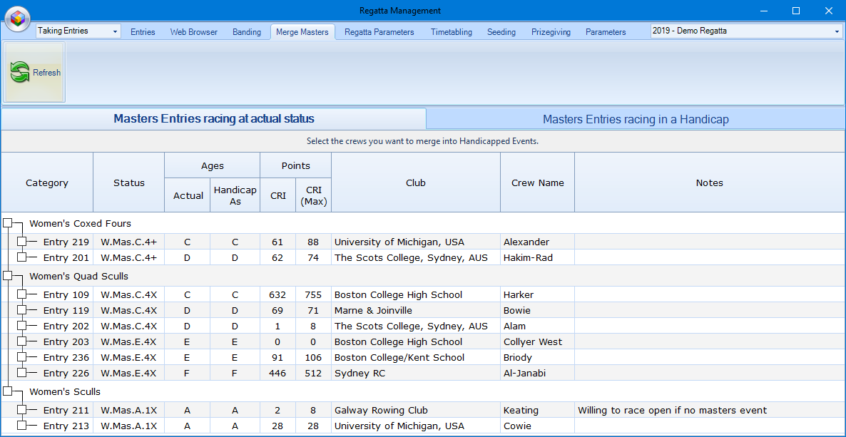 RaceManager Entries tab
