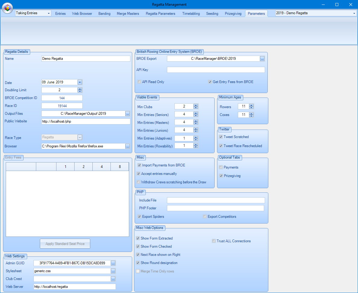 RaceManager Entries tab
