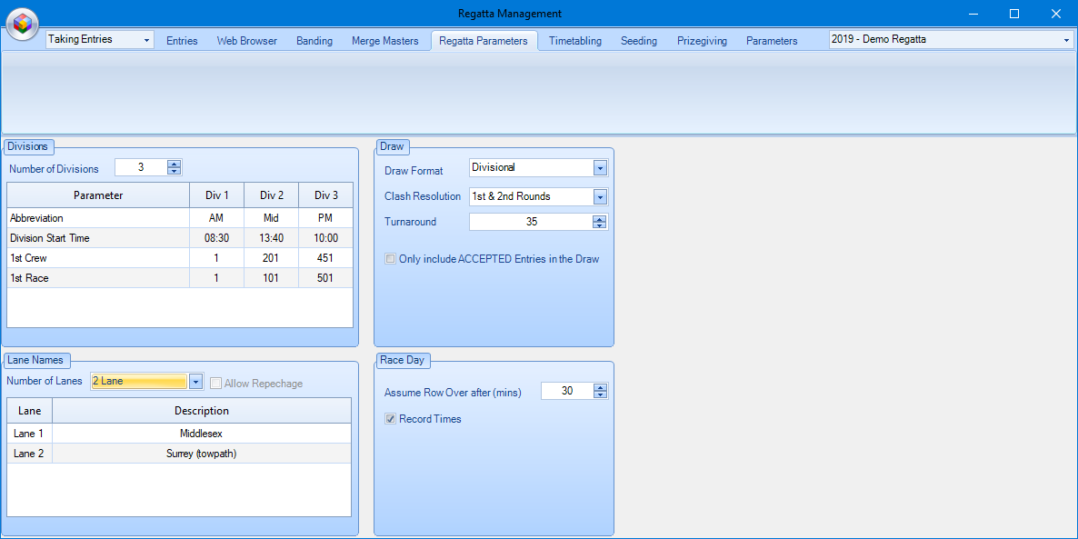 RaceManager Entries tab